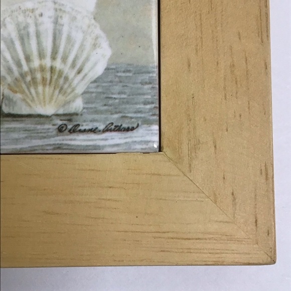 Vintage Diane Arthurs Framed Ceramic Tile Trivet Sandpiper Shells 8x8” Wall Art - Picture 5 of 14
